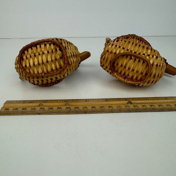 2 Small Vtg Tan Wicker Rattan Woven Ducks Geese Goose Tabletop Decor Planter - Picture 11 of 13
